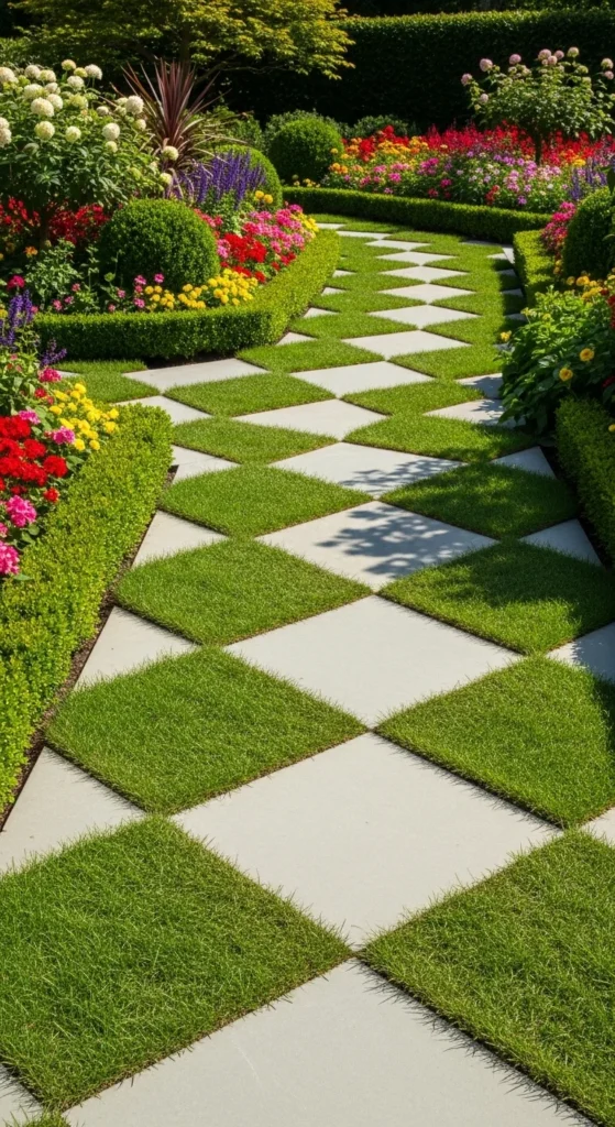 Grass and Stone Checkerboard Path