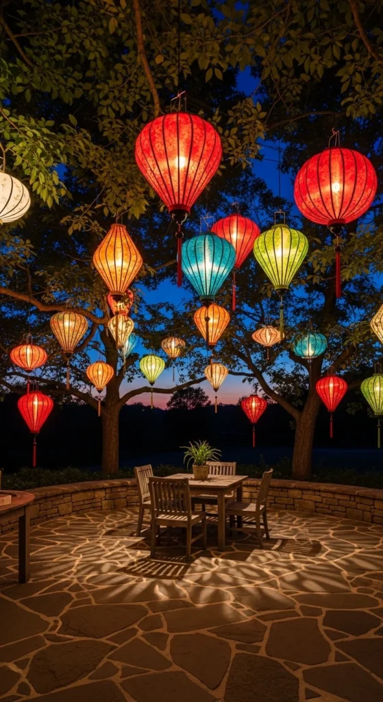 Hanging Lanterns from Branches