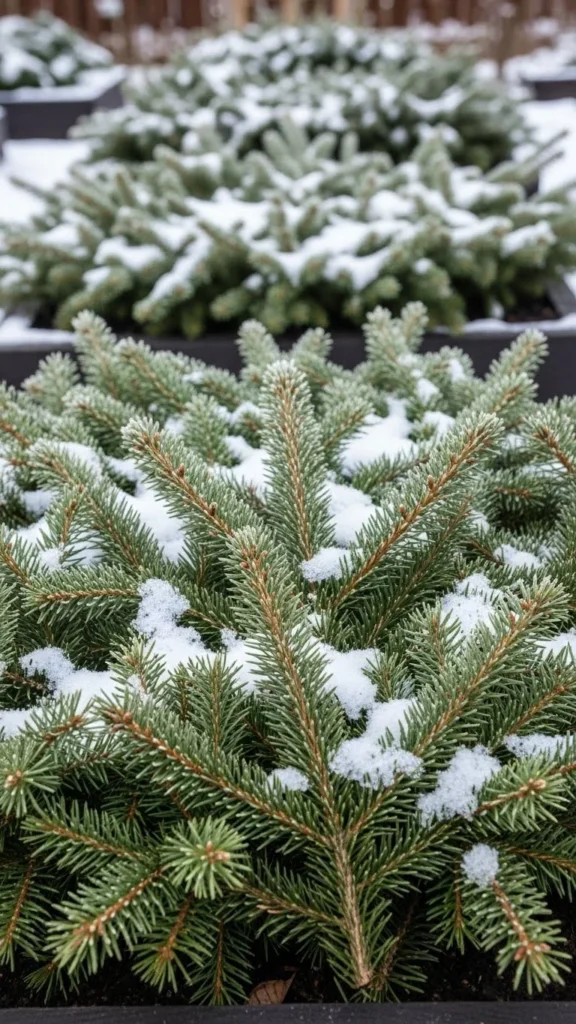 Evergreen Branch Mulch Beds