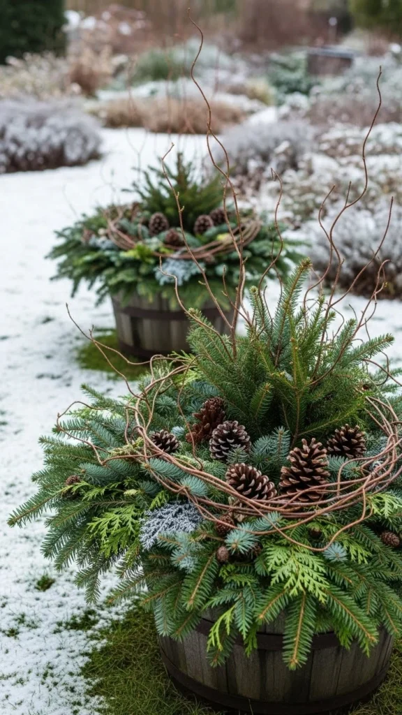 Evergreen Planters With Natural Fillers