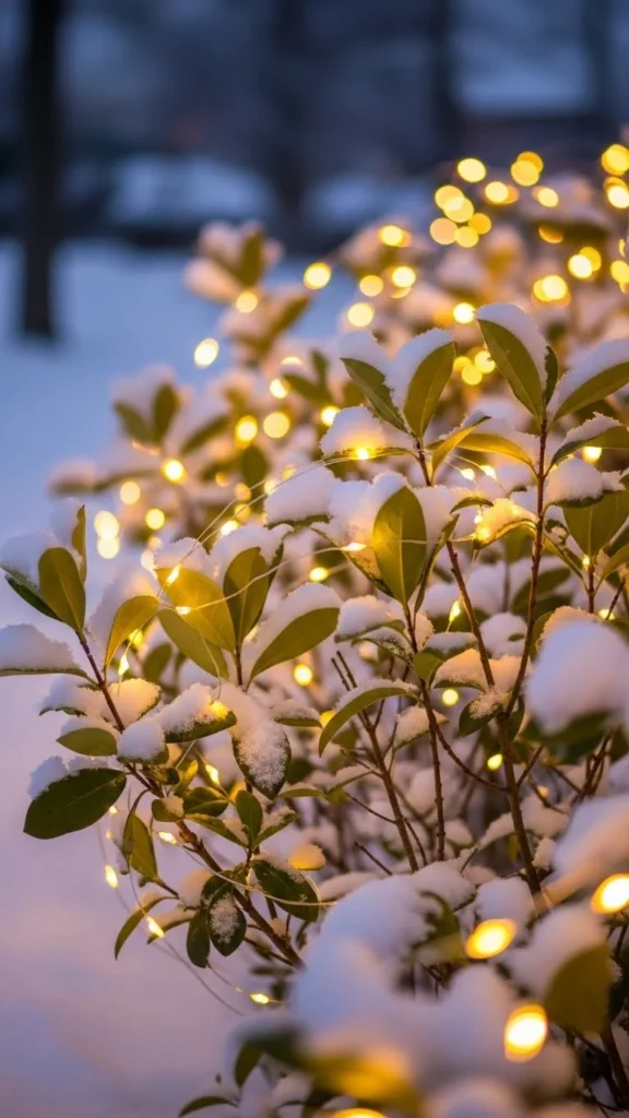 Fairy Lights in Winter Shrubs
