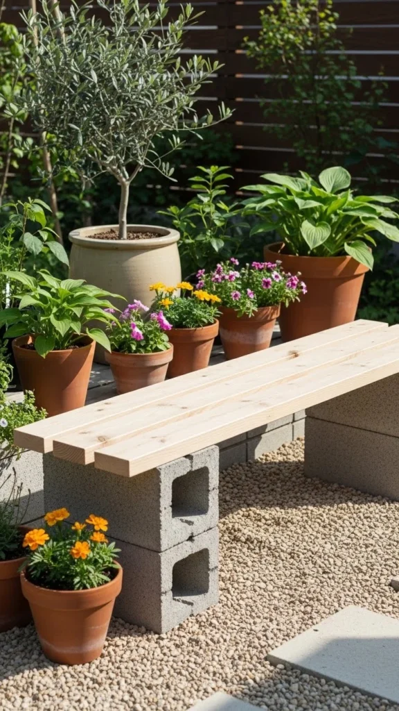 Garden Bench from Cinder Blocks