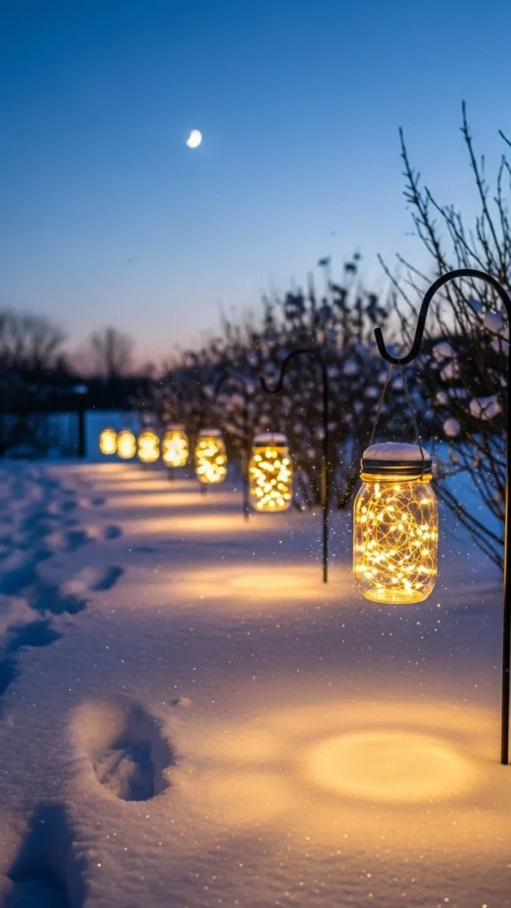 Hanging Jar Lights on Shepherd Hooks