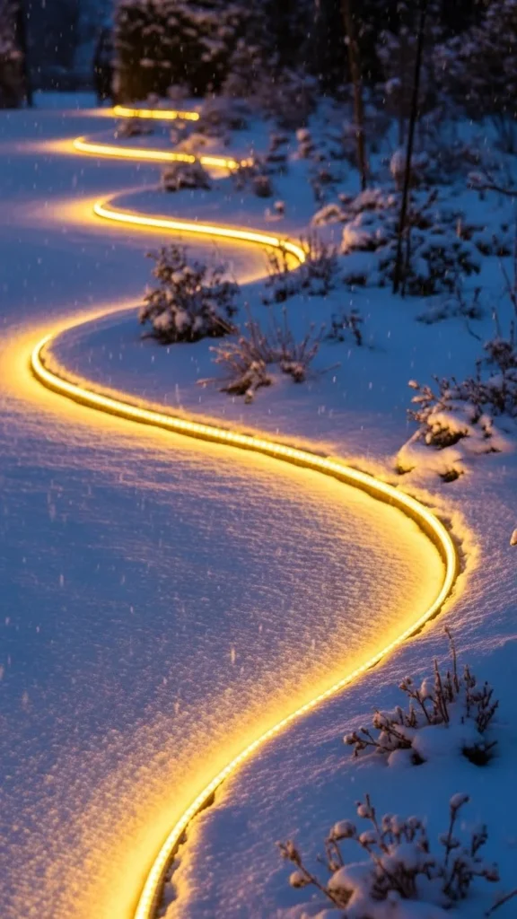 LED Rope Lights Along Garden Edges