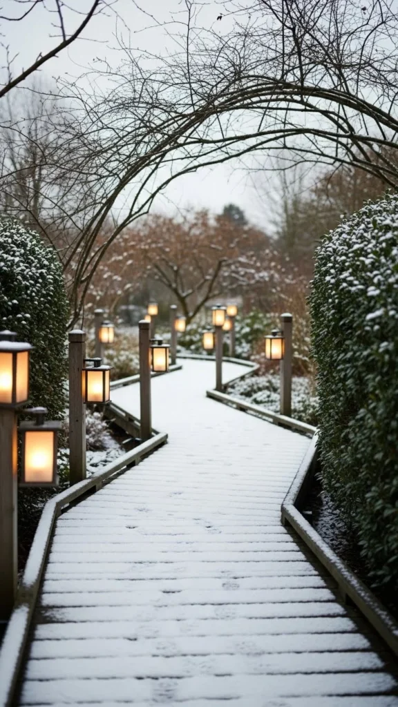 Lantern-Lit Wooden Boardwalk