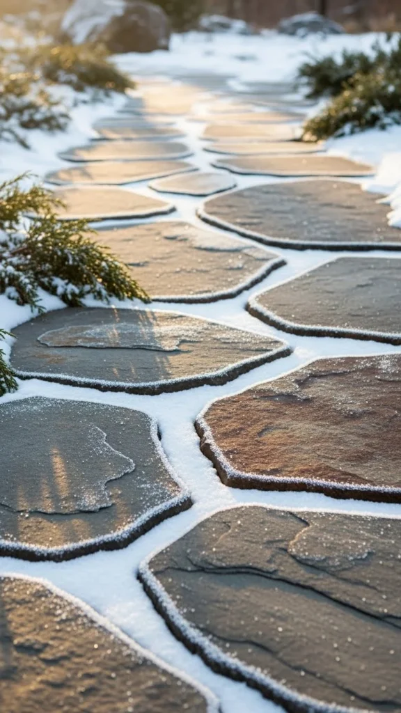 Snow-Dusted Flagstone Steps