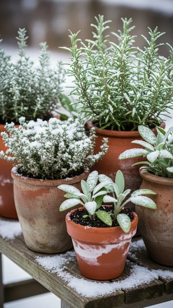 Snow-Dusted Herb Corner
