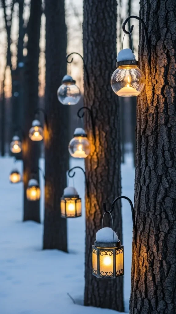 Solar Lanterns Hung on Tree Hooks