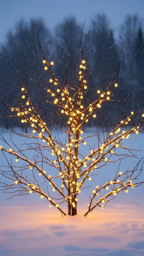 String Lights Draped Through Bare Trees