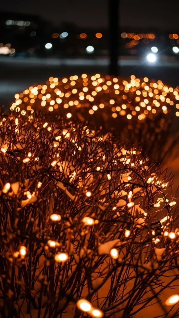 String Lights Woven Through Shrubs