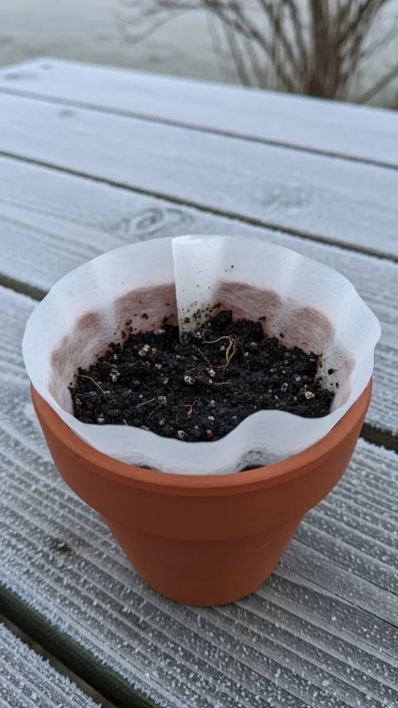 Use Coffee Filters at the Bottom of Pots