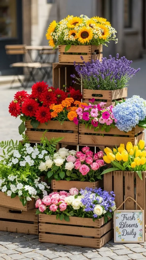 Wooden Crate Flower Display