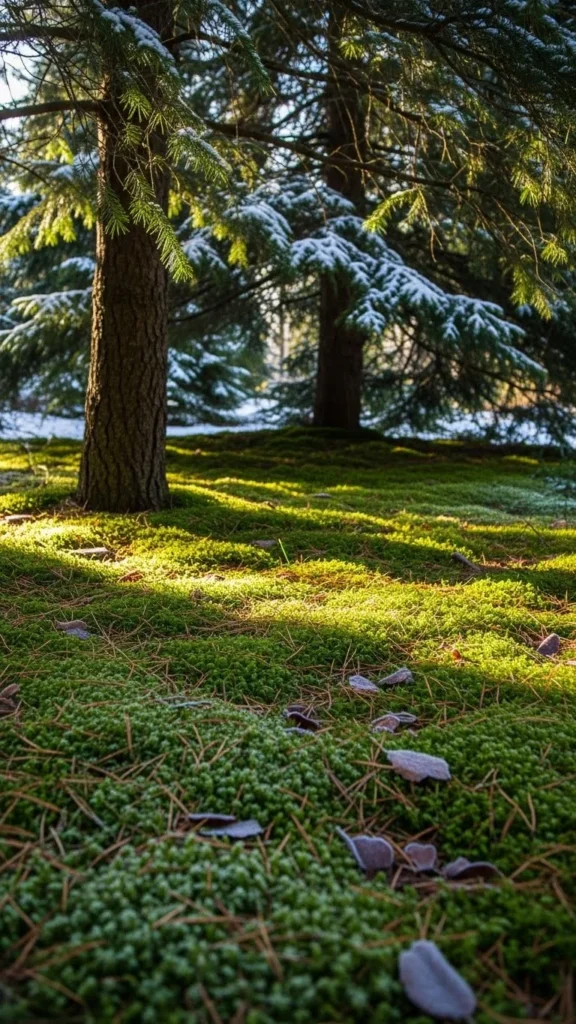 Moss Garden Under Evergreen Trees