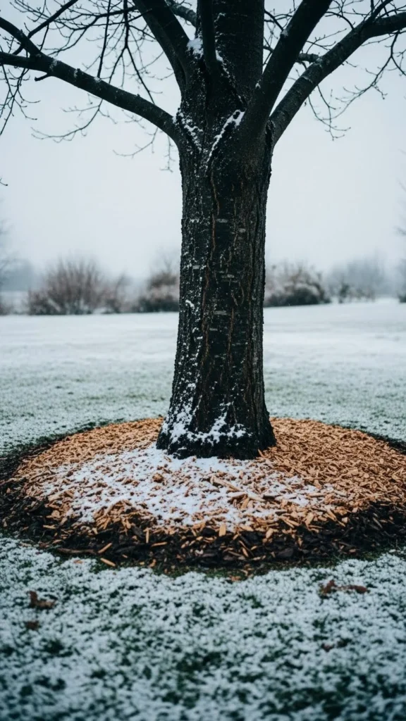 Mulch the Base (But Keep It Off the Trunk)