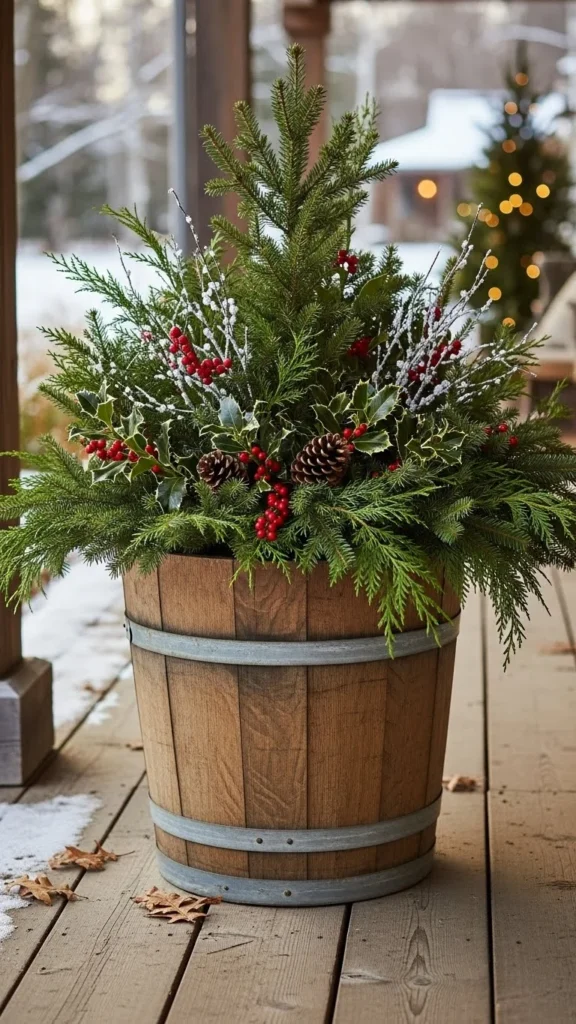 Natural Wood Barrel Planter