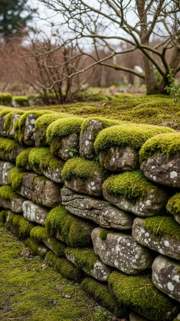 Shaded Rock Wall Moss Garden