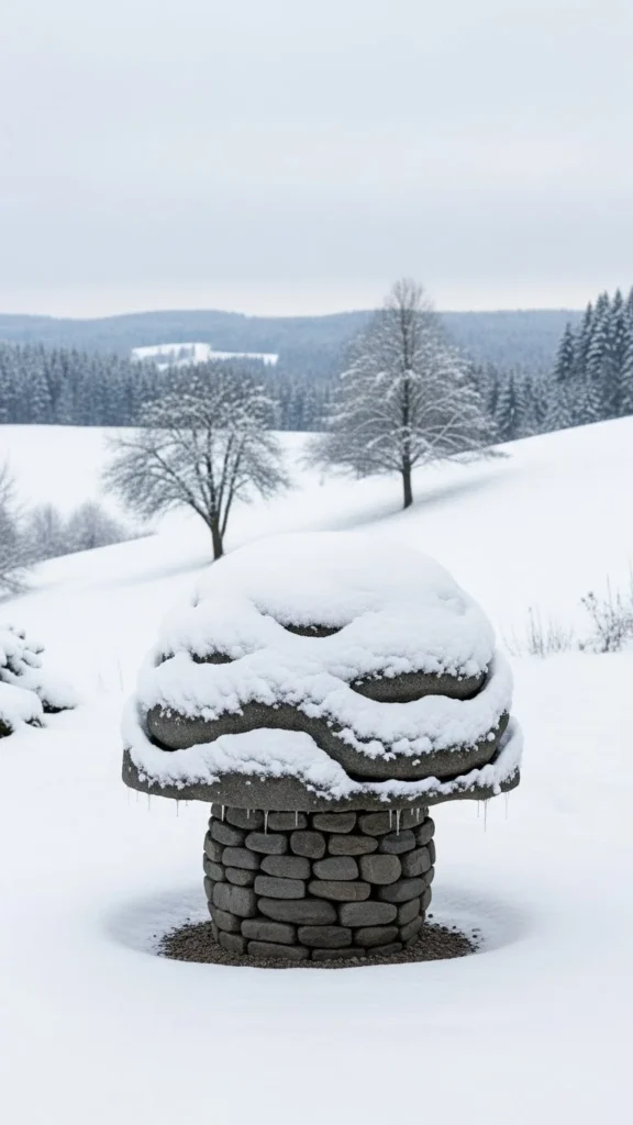 Snow-Capped Garden Sculptures