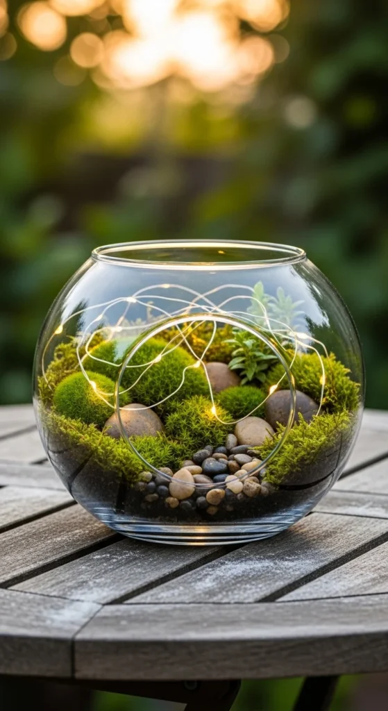 Fairy Lights in Outdoor Terrariums