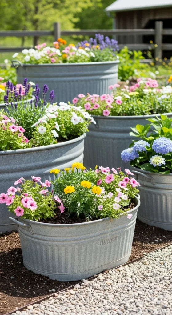 Galvanized Tub Flower Beds