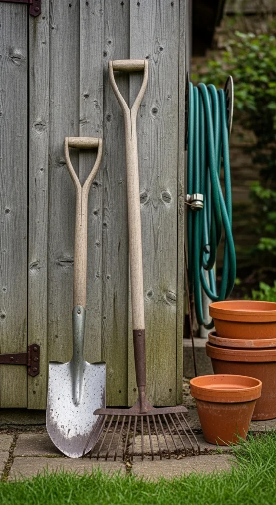 Mismatched Garden Tools Display
