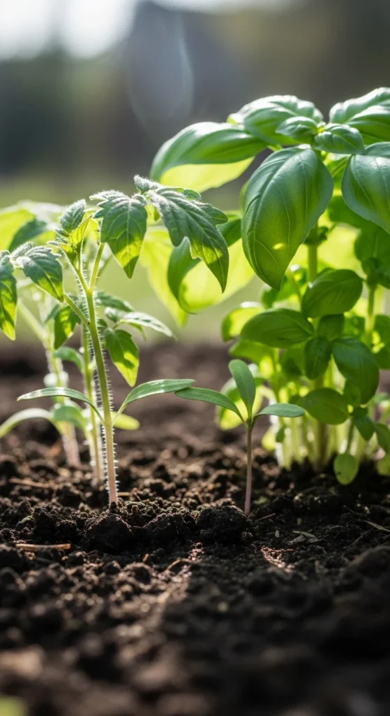 Tomatoes and Basil Side by Side