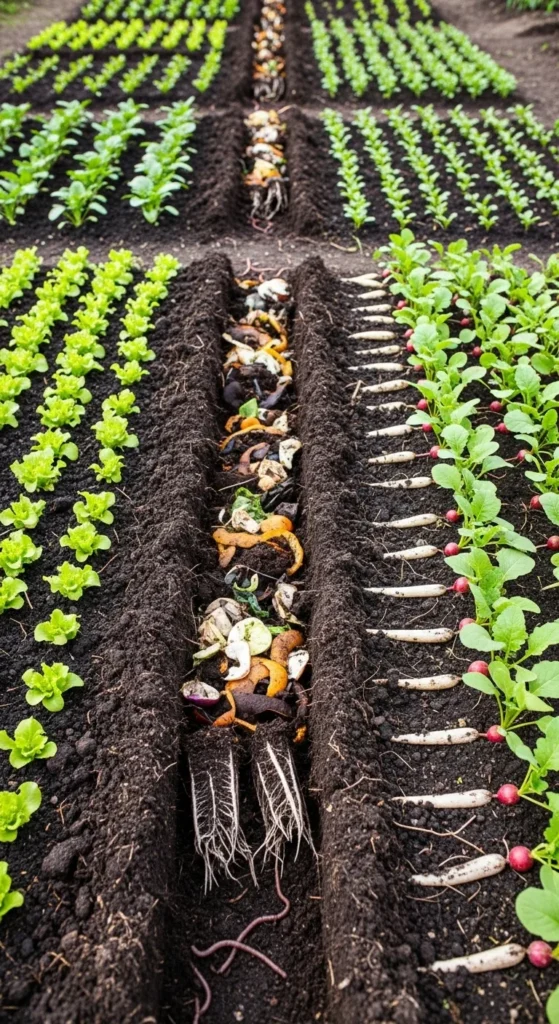 Use Kitchen Scrap Compost Trench Between Rows