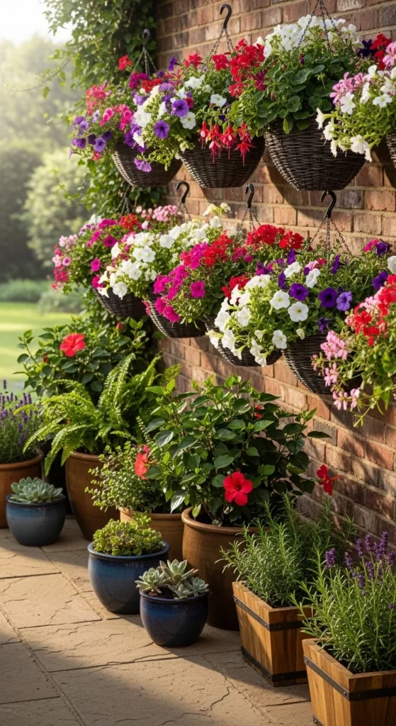 Add Pots, Hanging Baskets, and Vertical Flowers