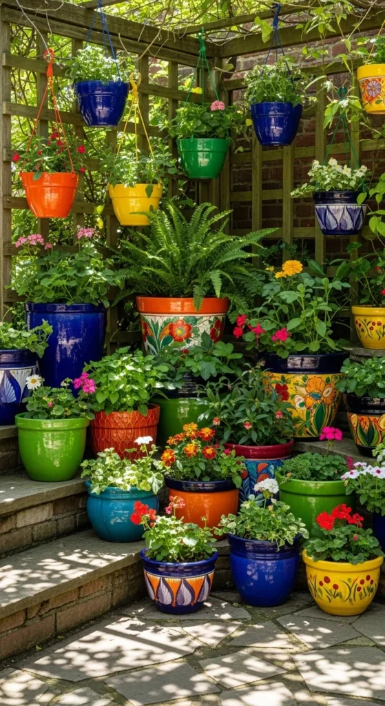 how to decorate garden using pots